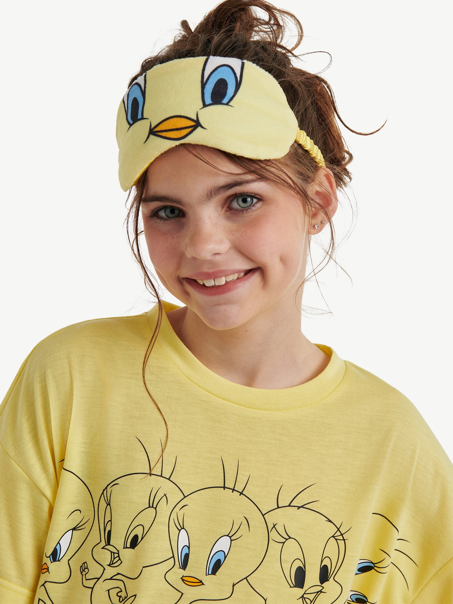 Looney Tunes X Justice Girls Short Sleeve Sleep Top and Sleep Pants with Eyemask, 3-Piece, Sizes 5-18