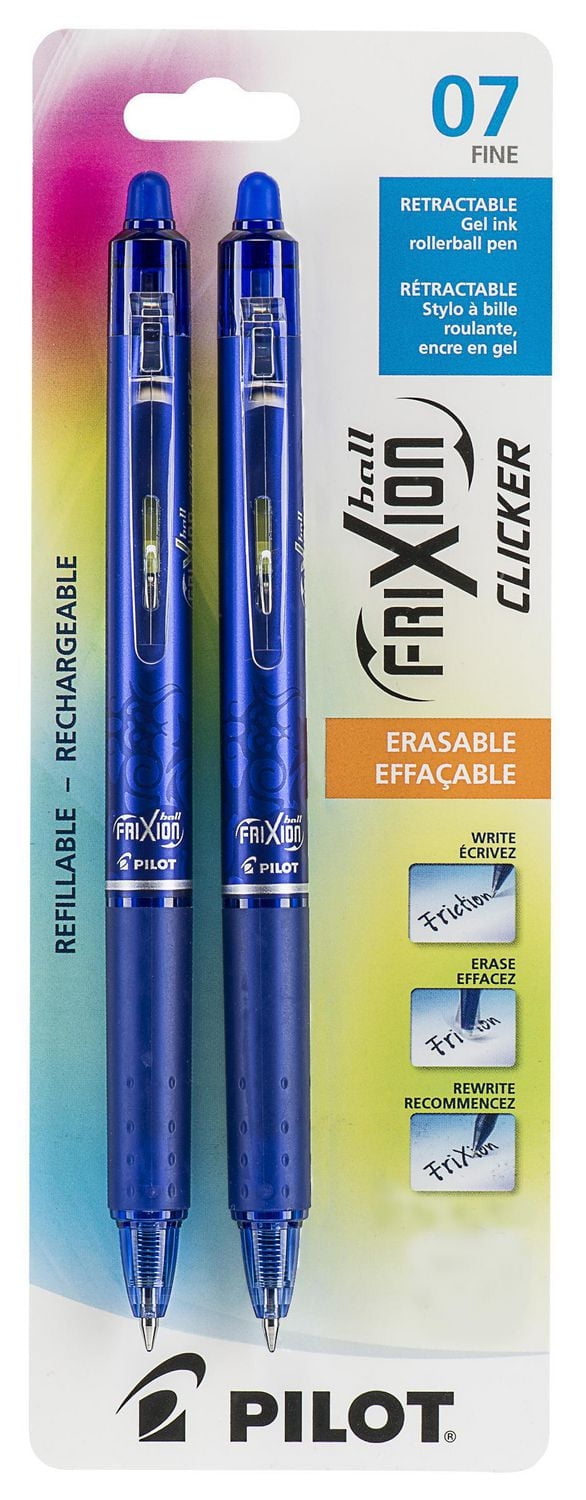 FriXion Ball Clicker Erasable Pens - Blue, Fine 0.7mm point, 2-pk