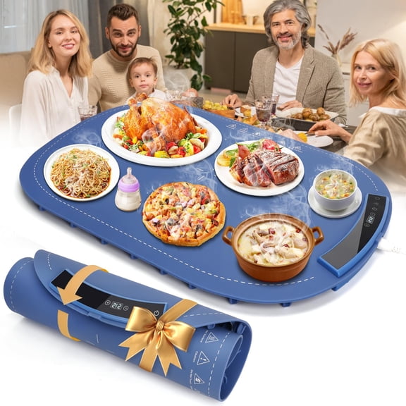 Food Warming Mat, Full-Surface Rapid Food Heating Mat - Adjustable Electric Warming Tray with 8 Temperature Settings & Auto Shut-off, Silicone Food Warmer for Parties, Buffets, Home, and Travel