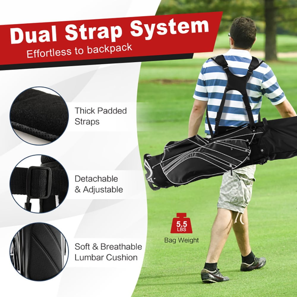 GVN Golf Stand Bag, Lightweight Golf Bag,Golf Stand Cart Bag with 6-Way Divider Carry Pockets-Black