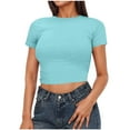 thumbnail image 2 of ZZwxWA Women Basic Solid Crop Tops Custom Baby Tee Short Sleeve Shirt Workout Slim Fit T-Shirt Y2K Women's Shirts Casual Crewneck Shinny Lightweight Layer Yoga Blouses, 2 of 6