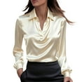thumbnail image 2 of WHEANG Long Sleeve Shirts For Women Satin Button Down Shirt Collar Long Sleeve Soft Smooth Work Casual Elegant Pleated Blouse 1Pc Beige S-Xxl, 2 of 4