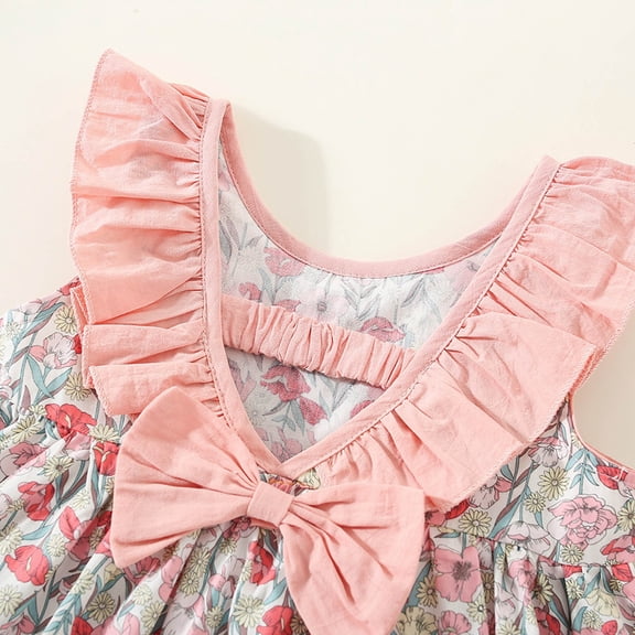 Vedolay Little Girl Dress Toddler Girl Floral Skater Multipack Dress Spring Polka Dots Short Sleeve Priness A-line Dress,Pink 2-3 Years