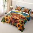 thumbnail image 3 of Homewish Cute Highland Cow Bed Spread Queen for Kids Girls, Chic Sunflower Queen Coverlet Set, 3 Pieces, 1 Comforter and 2 Pillowcases, 3 of 7