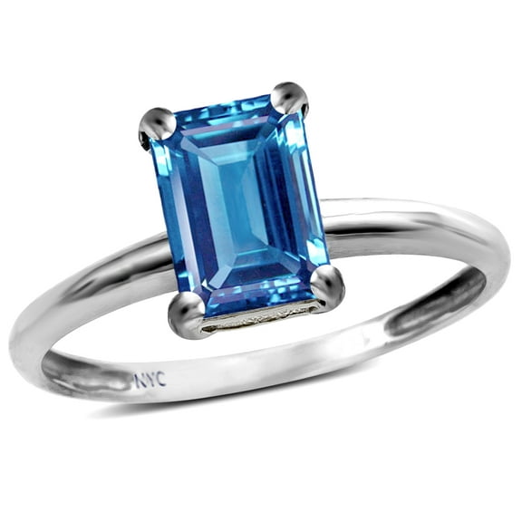 Star K � Classic Octagon Emerald Cut 8x6mm Genuine Blue Topaz Solitaire Engagement Promise Ring