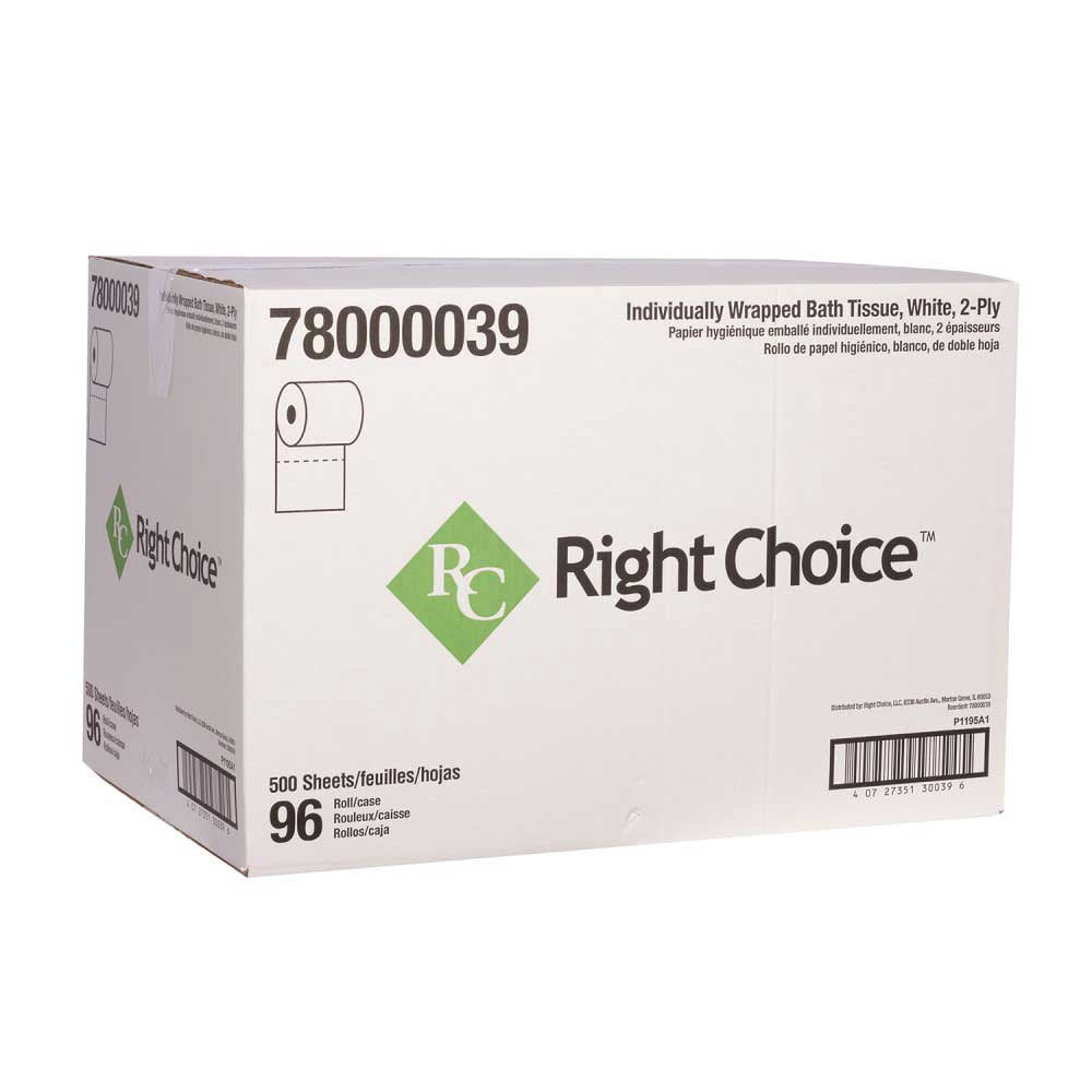 Right Choice White Paper 2-Ply Small Standard Bath Tissue, 4.1 x 3.1 inch -- 96 per case