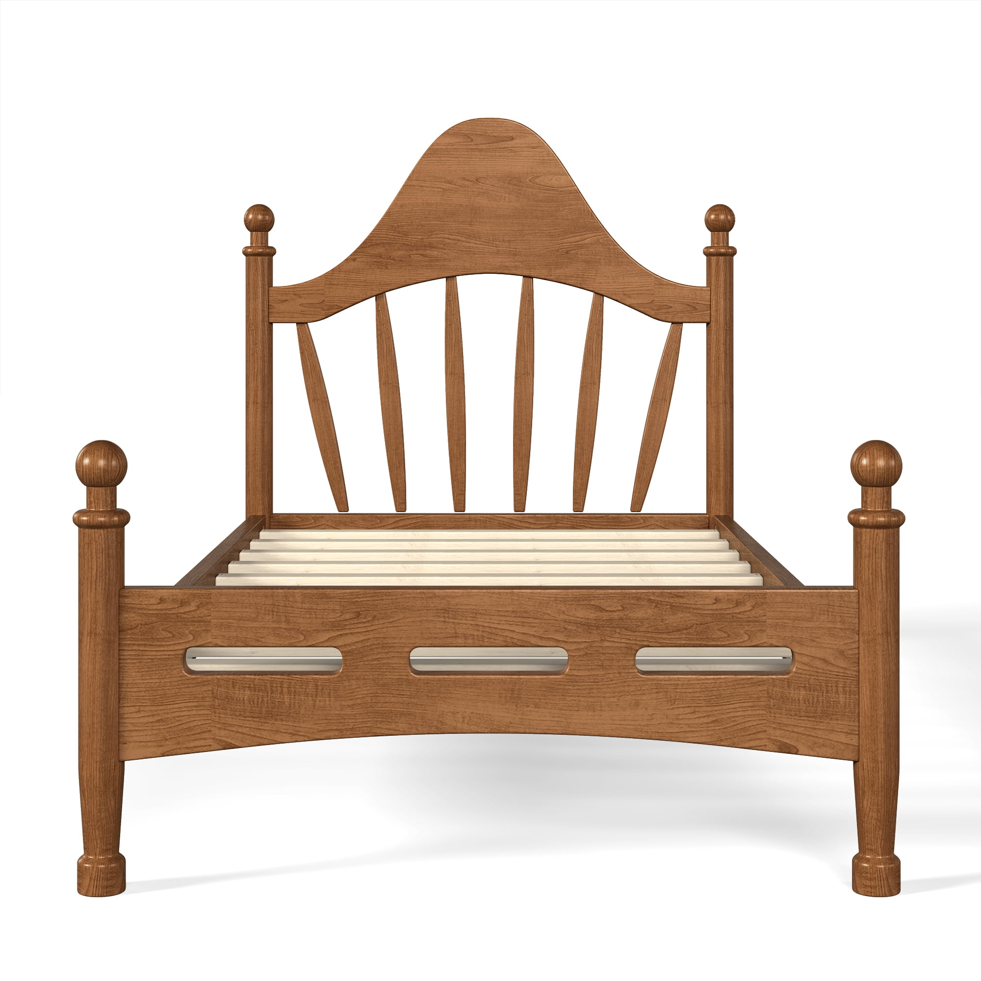 Leumius Twin Size Platform Bed with Chic Headboard, Solid Wood Bed Frame with Slatted Support, Low to Ground Design for Bedroom Brown
