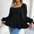 thumbnail image 6 of JGGSPWM Women's Square Neck Shirred Ruffle Hem Long Sleeve Blouse Shirt Peplum Top Fall Dressy Shirts Retro Vintage Tunic Black XL, 6 of 7