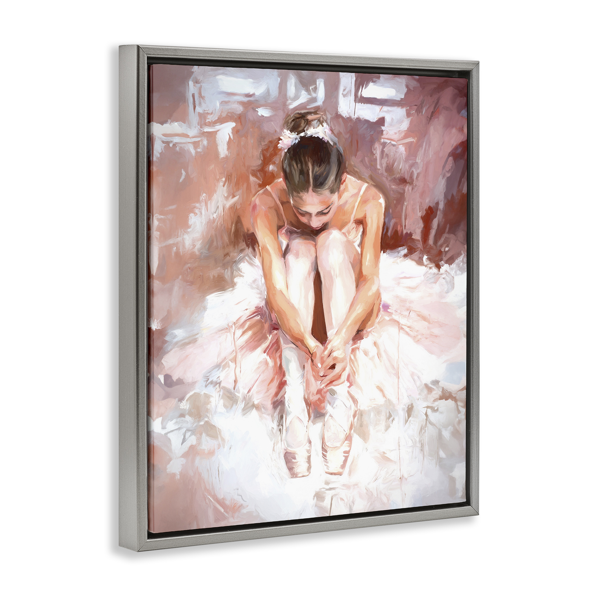 Stupell Industries Serene Ballerina Visage Novelty Painting Gray Floater Framed Art Print Wall Art, 25 x 31