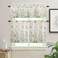 thumbnail image 2 of Flower Floral Kitchen Curtains Sets for Windows 24 Inch Length, Blue Pink Daisy Botanical Countryside Rod Pocket Window Treatments Tier Curtains and Valances Set for Bedroom/Bathroom, 2 of 6