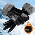thumbnail image 4 of Leather gloves men's winter fleece-lined thick warm riding motorcycle gloves waterproof windproof touch screen outdoor-Hair mouth three line, 4 of 5
