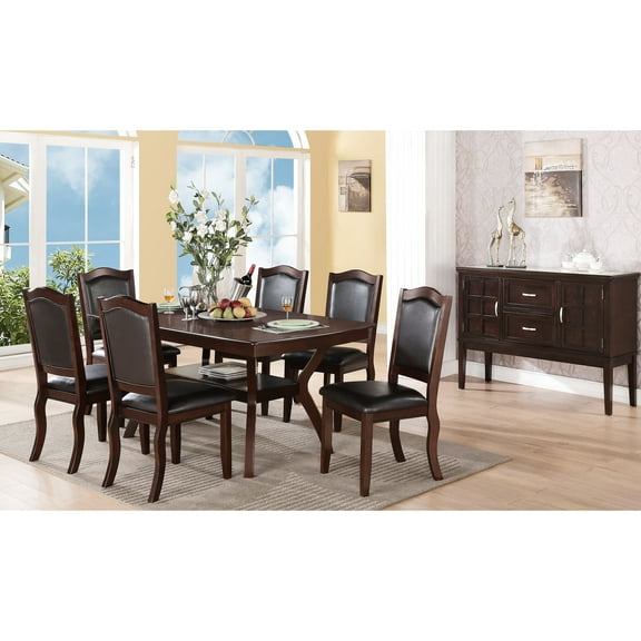 Modern Rectangular Dining Table With Shelf And 6 Side Chairs, Finish Solid Wood For Area Cushion Seat