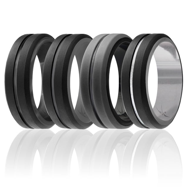 Juego de anillos de boda de silicona de 2 capas ROQ Negro-Camuflaje Anillo 4 x 16 mm