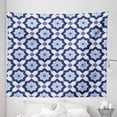 thumbnail image 1 of Blue Tapestry, Traditional Portuguese Azulejo Tile Vintage Style Floral Mosaic Pattern, Fabric Wall Hanging Decor for Bedroom Living Room Dorm, 5 Sizes, Pale Blue and Dark Blue, by Ambesonne, 1 of 1