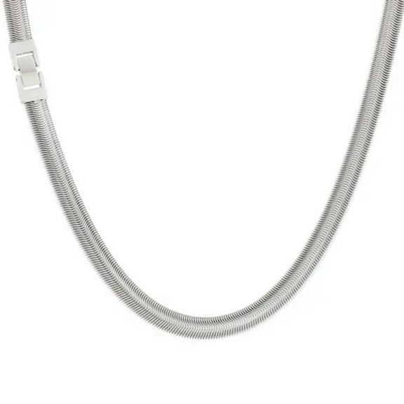 EOEMY 24" 8mm Fashion 316L Stainless Steel Flat Snake Chain Necklace Women Men Gift-Silver