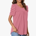 thumbnail image 7 of Wiyuqeen Womens Chest Pleated Tunic Tops Summer Short Puff Sleeve T-Shirts Casual Solid Color Blouses Basic Elegant Loose Fitted Crew Neck Tees, 7 of 7