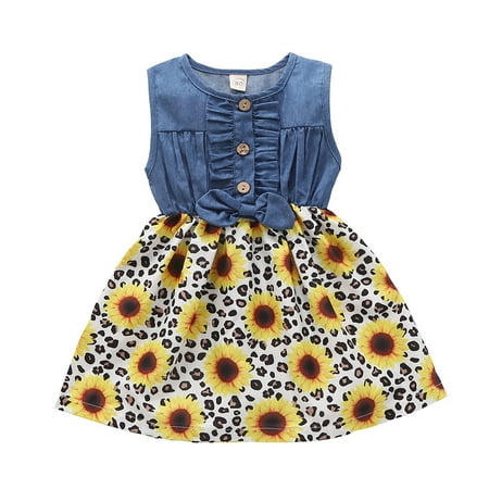

Toddler Girls Dress Sleeveless Mini Dress Floral Print Yellow 100