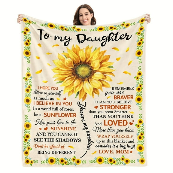1pc Heartfelt Sunflower Throw Blanket for Daughter - Cozy Fleece, All-Season, Reversible - Perfect Gift from Mom for Birthday, Graduation, Christmas