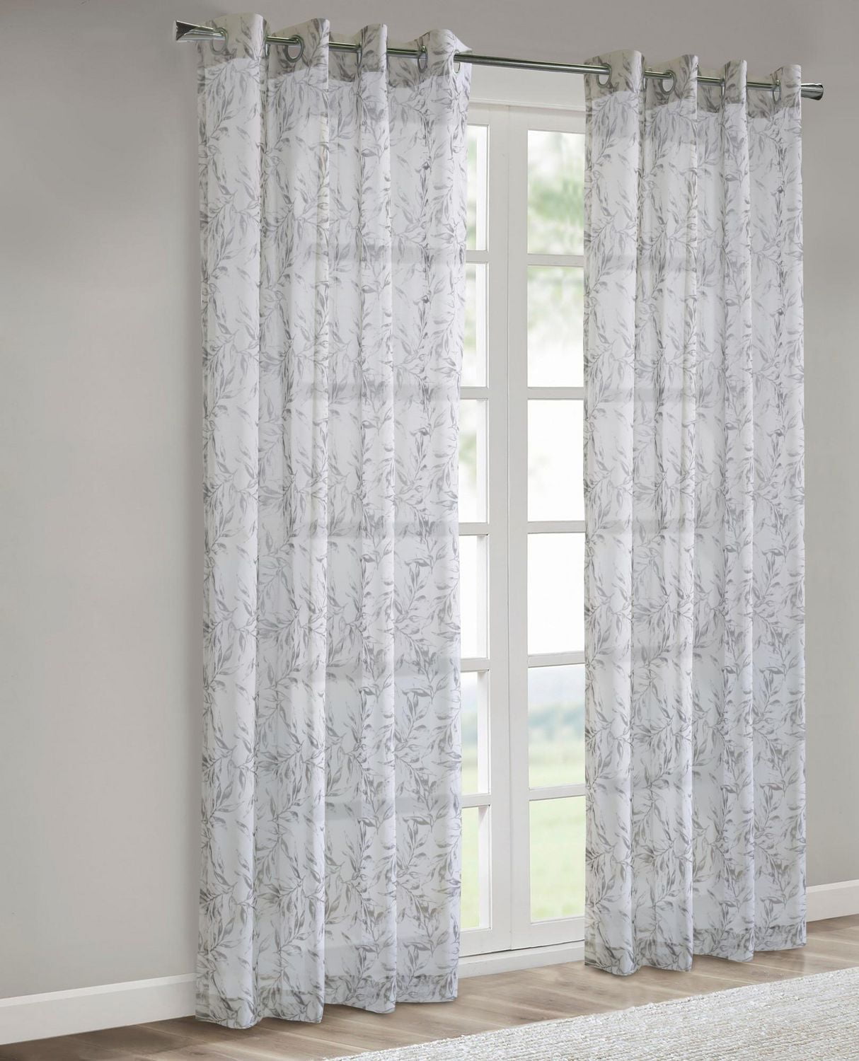 Loft Living Jennifer, panneau de rideau à oeillets diaphane avec imprimé botanique 52" x 95", gris