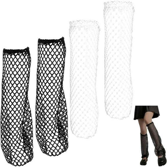 2 Pairs 2 Colors Fish Net Socks Long Soft Sheer Mesh Leg Warmers Hollow Out Breathable Fabric Summer Lace Netting Polyester Sock