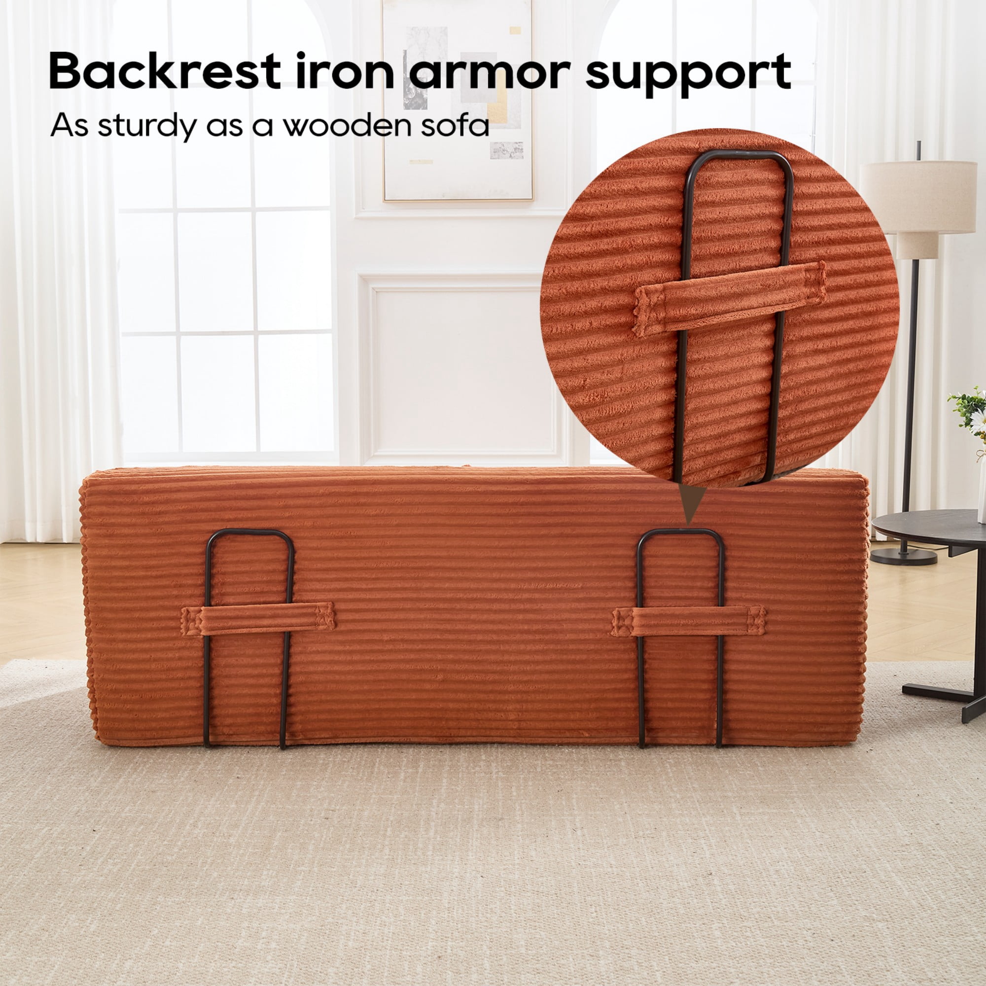 Convertible Sofa Bed,Compression Sofa,Corduroy Fabric Loveseat Sofa Floor Sofa Bed for Small Spaces, Apartments,No Assembly,Orange