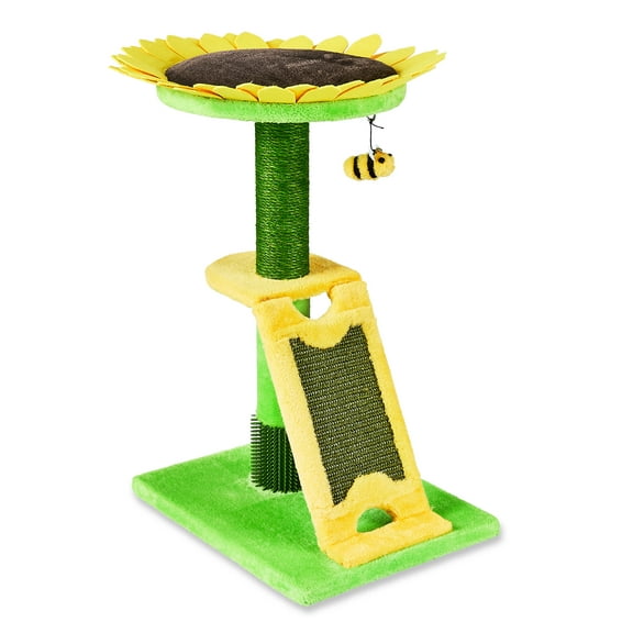 Vibrant Life 2-Level 24" Sunflower Sisal Cat Scratching Post & Perch, Green & Yellow