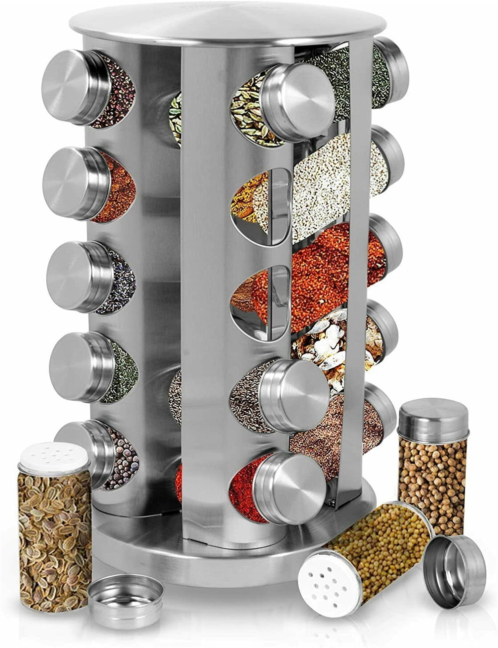 Revolving Spice Rack, 20 Jar Spice Rack, Stainless Steel Spice Rack