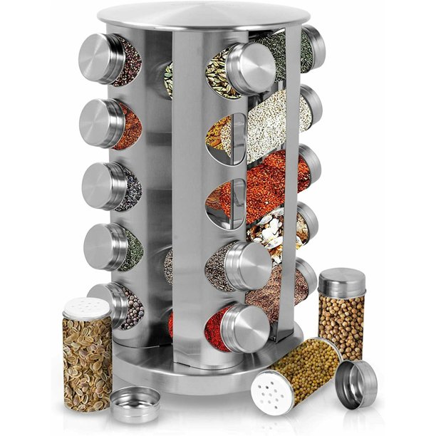 Revolving Spice Rack, 20 Jar Spice Rack, Stainless Steel Spice Rack ...