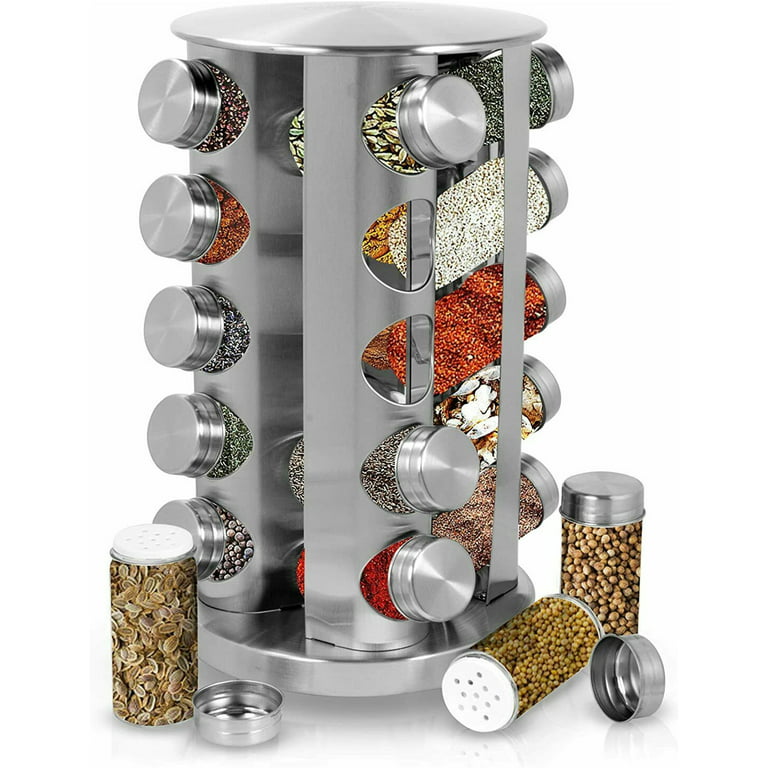 Rotating Spice Rack Organizer with Jars(20Pcs), Round Seasoning Organizer  for Cabinet, Kitchen Spice Racks for Countertop, Revolving Farmhouse Spice  Organizer(Stainless Steel) 