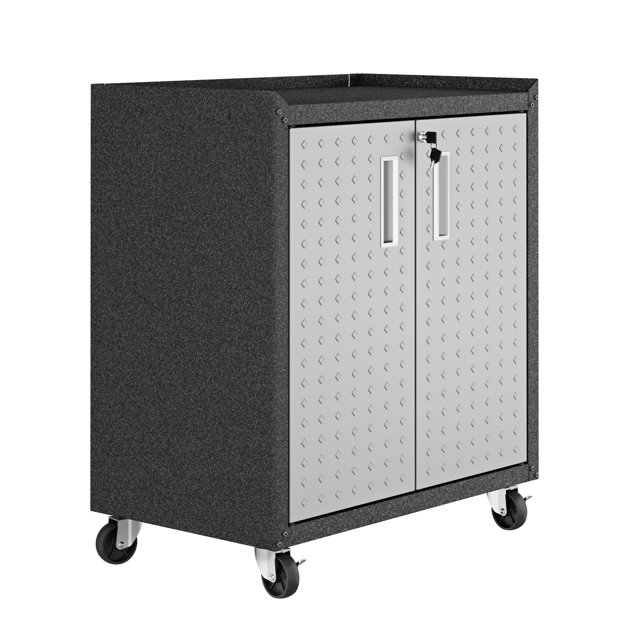 Manhattan Comfort Armoire de Rangement de Garage Roulante à 2 Portes, Noir/gris