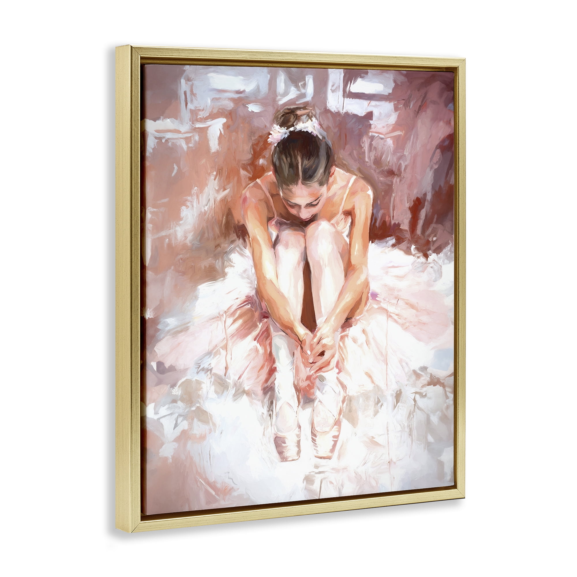 Stupell Industries Serene Ballerina Visage Novelty Painting Gold Floater Framed Art Print Wall Art, 17 x 21