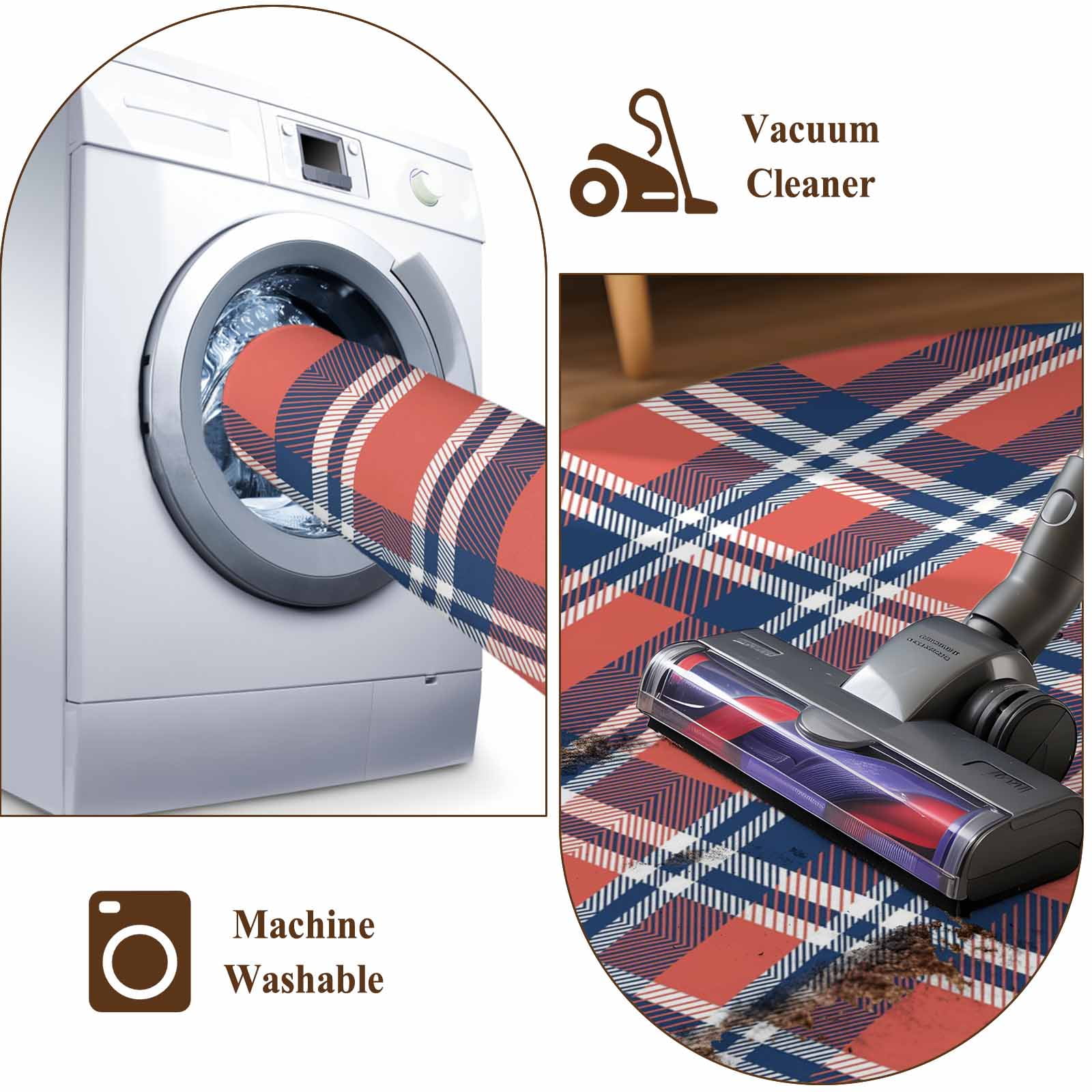 Orange Blue Bathroom Mats 2x3 FT, Non Slip Small Kitchen Mat, British Style Buffalo Plaid Lattice Washable Soft Backed Front Door Throw Rugs Non-Shedding Indoor Outdoor Doormat for Entryway Sink