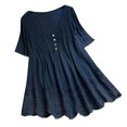 thumbnail image 2 of Pincandy Fashion Woman Causal V-Neck Solid Blouse Flowy Babydoll Dresses 2025 Summer Short Sleeve Swing Shift Loose Casual Mini Tunic Dress,Navy,S, 2 of 3