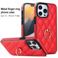 thumbnail image 1 of SaniMore for iPhone 13 Pro Max 6.7" 2021 Case, PU Leather Case with Luxury Fashion 3D Lattice for Girls Women 360° Rotating Metal Ring/Kickstand Shockproof Durable Case For iPhone 13 Pro Max, Red, 1 of 8
