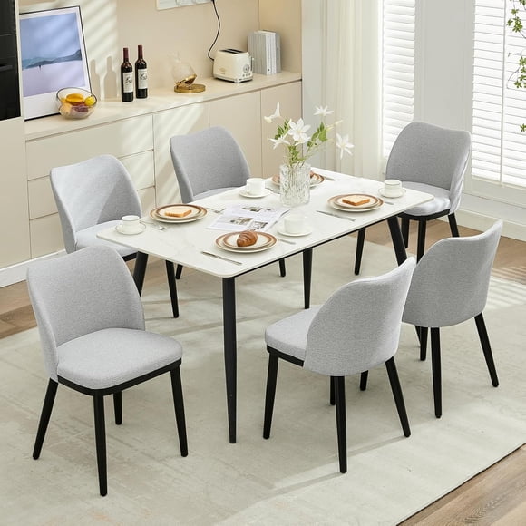 Dining Chairs Set of 6: Upholstered Fabric Dining Room Side Chairs, Chair for Dining with Padded Seat and Wood Legs, Modern Dining Chair for Restaurant, Cafe, Living Room