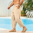 thumbnail image 4 of Xuniizn Linen Pants Men Casual Elastic Waist Beach Holiday Pants with Pockets Plus Size Loose Breathable Cotton Boho Jogger Pants, M-3XL, 4 of 8