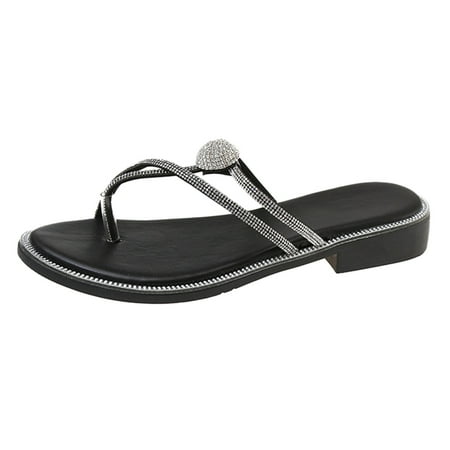 

Aompmsdx Women Sandals Girls Rhinestone Sets Slippers Sandals Flat Straps Casual Home Sandals Slippers Beach Slipperstraf