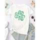 thumbnail image 3 of 1pc Women'S Casual Cotton T-Shirt with Clover Print, Crew Neck, Slight Stretch, All-Season Knit Fabric Tee with Applique Detail Tee For Adult, Men, Women, Teen, Teenager, Adolescent, Youth, 3 of 6