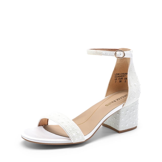 Sandalia DREAM PAIRS Tacón Bajo Grueso Blanco Perla Talla 11