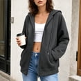 thumbnail image 3 of Mittory Women Zip Up Hoodie Jacket, Drawstring Hood Side Pockets Long Sleeve Loose Fit Solid Casual Sweatshirt Coat, 3 of 8