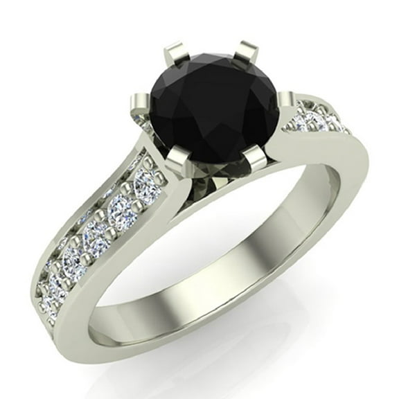 1.00 CT TW Black & White Diamond Engagement Ring 14k White Gold