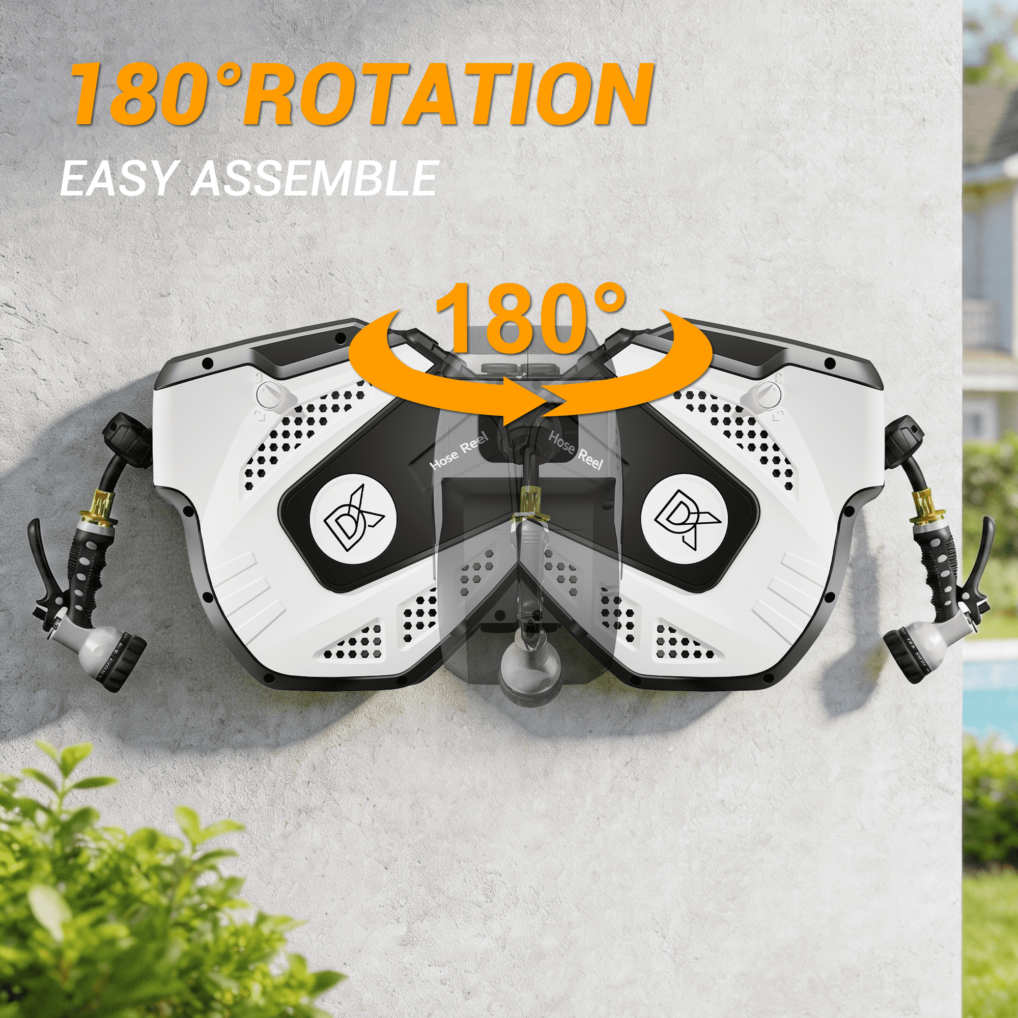 Dkenicor 5/16 70FT Retractable Wall Mount Garden Hose Reel,10 Pattern Nozzle,Automatic Self Retract&Any Length Lock,for Garden,Patio,Yard Use,Gray
