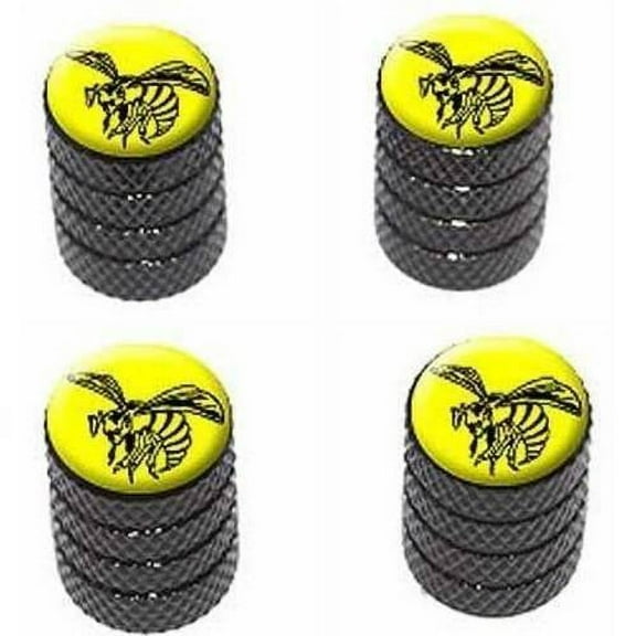 Bee Wasp Hornet Black on Yellow Tire Rim Wheel Aluminum Valve Stem Caps, Multiple Colors