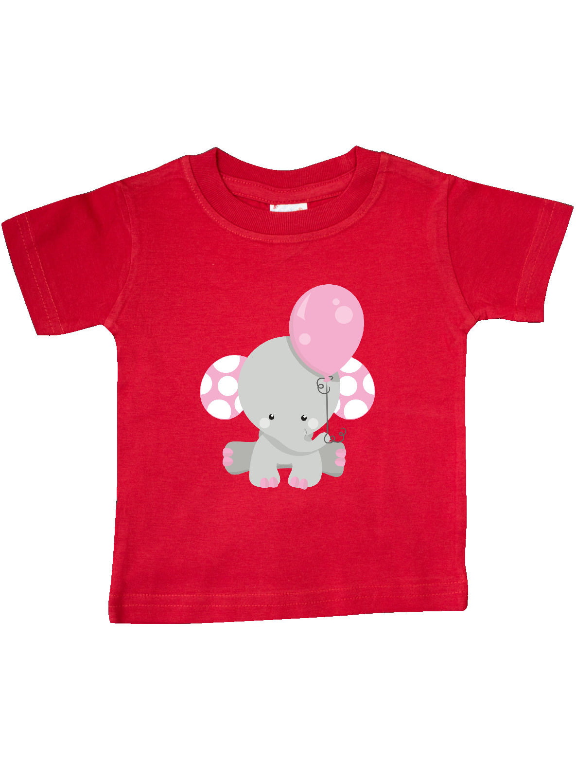 inktastic Little Pink Elephant Holding a Gray Balloon Baby T-Shirt 