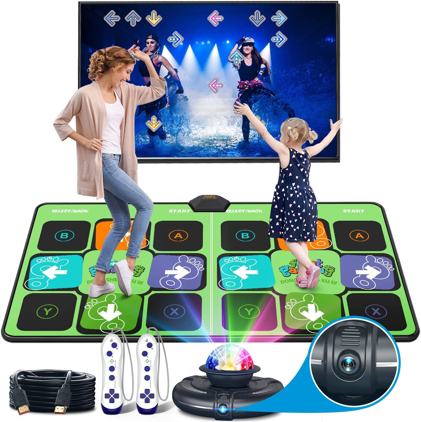 Dance Mat for Kids and Adults,Musical electronic dance mat Double User Yoga dance floor with Wireless Handle HD Camera Game Multi-Function Host Non-Slip Dance Pad HDMI Interface for TV 