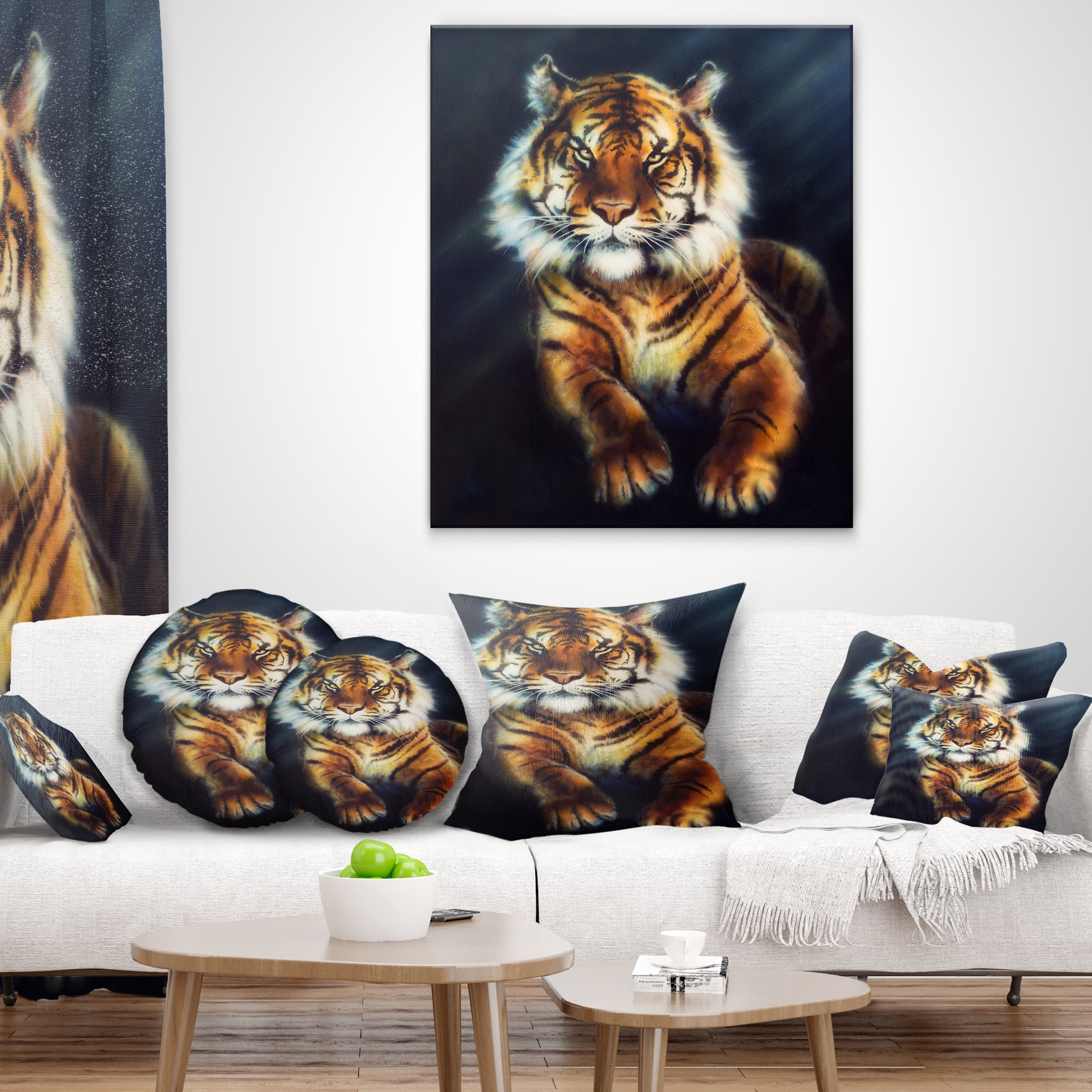 Designart Mighty Tiger - Animal Throw Pillow - 12x20