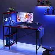 Bestier Computer Desk with Shelves,Storage,and LED Lighting,44 inch Small Gaming Corner Desk for Studying Writing with Side Pocket Storage Bag & Accessories Hanger