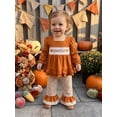 thumbnail image 4 of RUINIXCW Toddler Baby Girl Thanksgiving Outfit Infant Girls Fall Winter Clothes Turcky Long Sleeve Babydoll Shirts Bell Bottoms Flare Pants 2Pcs Set, 4 of 10