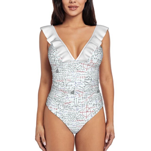 Math Homework Women Printed One Piece Swimwear Sexy Backless Swimsuit V Neck Summer Beach Wear Homework Math School College