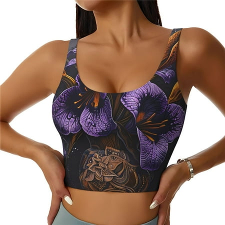 Matuu Ornate Purple Floral Vase for Women s Sports Bra - Soft  Comfortable and Breathable Sports Vest for Yoga  Fitness  and Dance-XX-Large